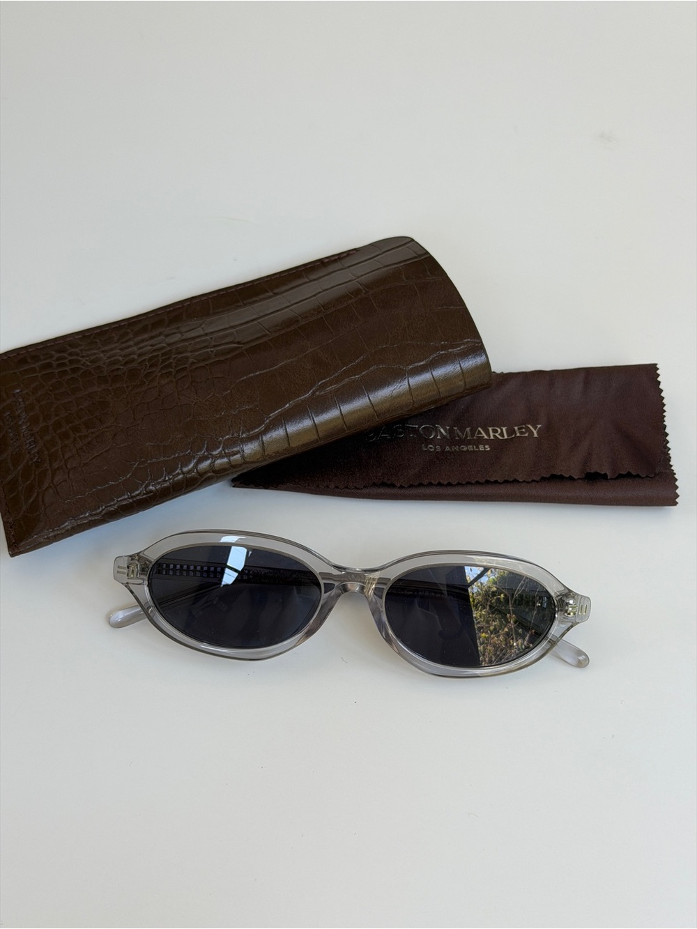 Clear Frame Oval Sunglasses - Smoke Lenses
